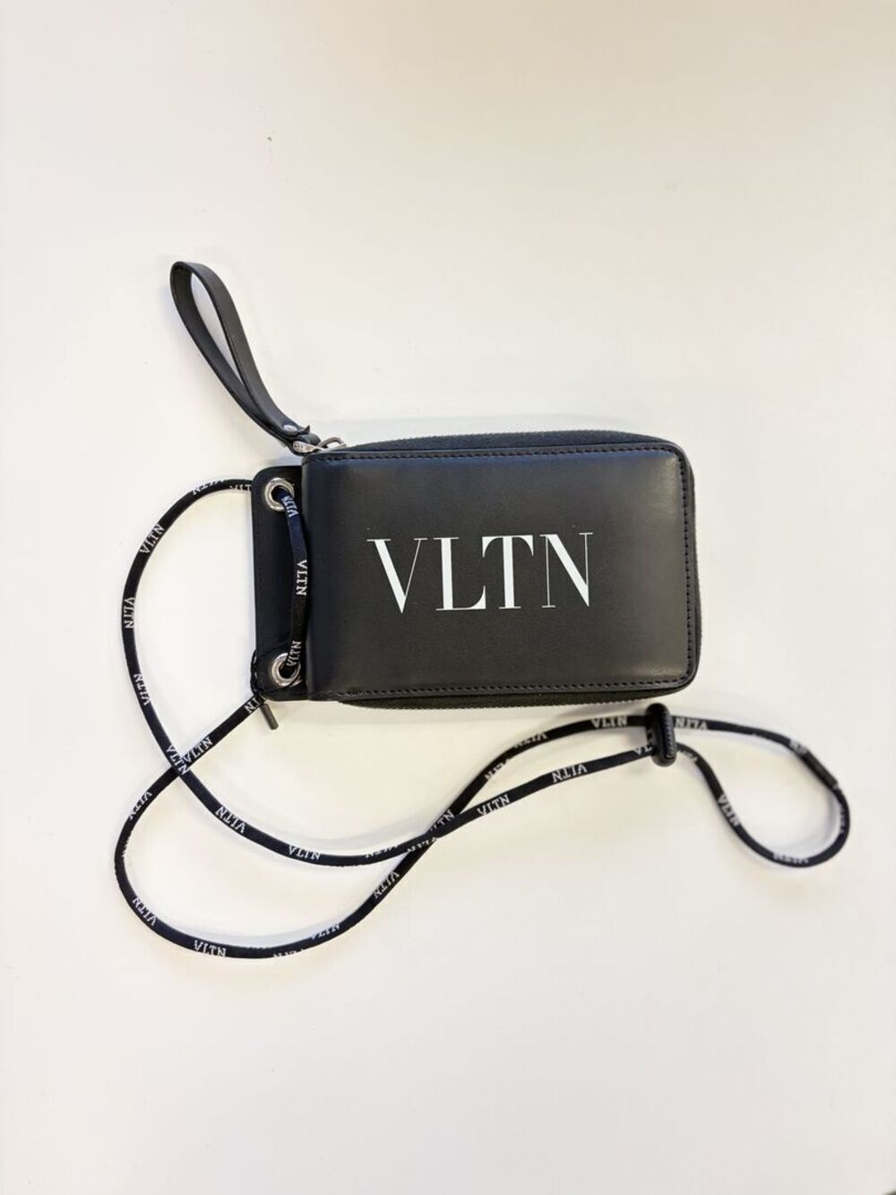 Valentino Garavani VLTN Black Leather Phone Pouch Crossbody